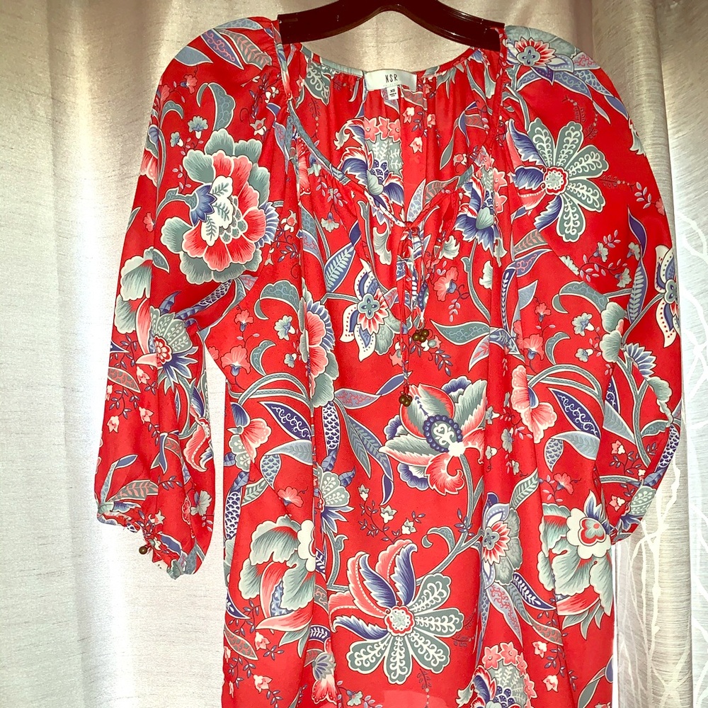 Red floral top by NSR for Stitch fix